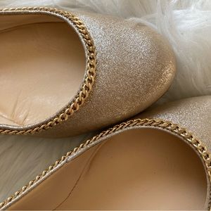 Talbots Metallic Gold Chain Detail Leather Flats Size 7